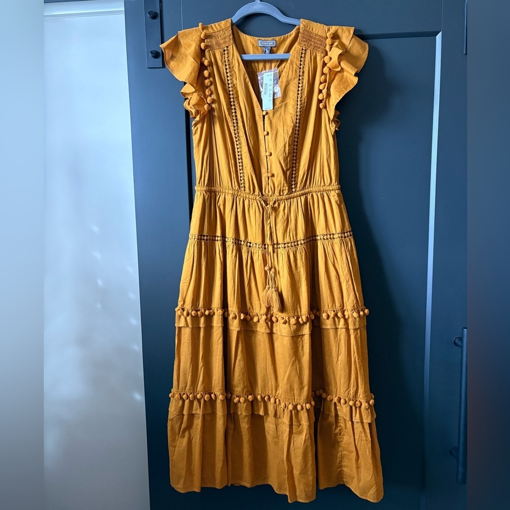 NWT J. Crew Mustard Midi Dress with Ruffles, Point Sur brand